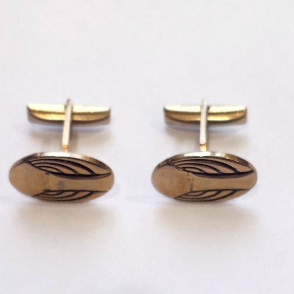 Vintage Gentry Gold Tone Textured & Etched Oval Cufflinks Signed MCM - Picture 1 of 6